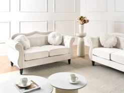 New Sofa dla 2 osób SKIEN Welur Jasnobeżowy Sofy Tapicerowane|Sofy Dwuosobowe