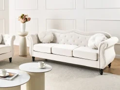 Discount Sofa dla 3 osób SKIEN Welur Jasnobeżowy Sofy Tapicerowane|Kolekcje Sof
