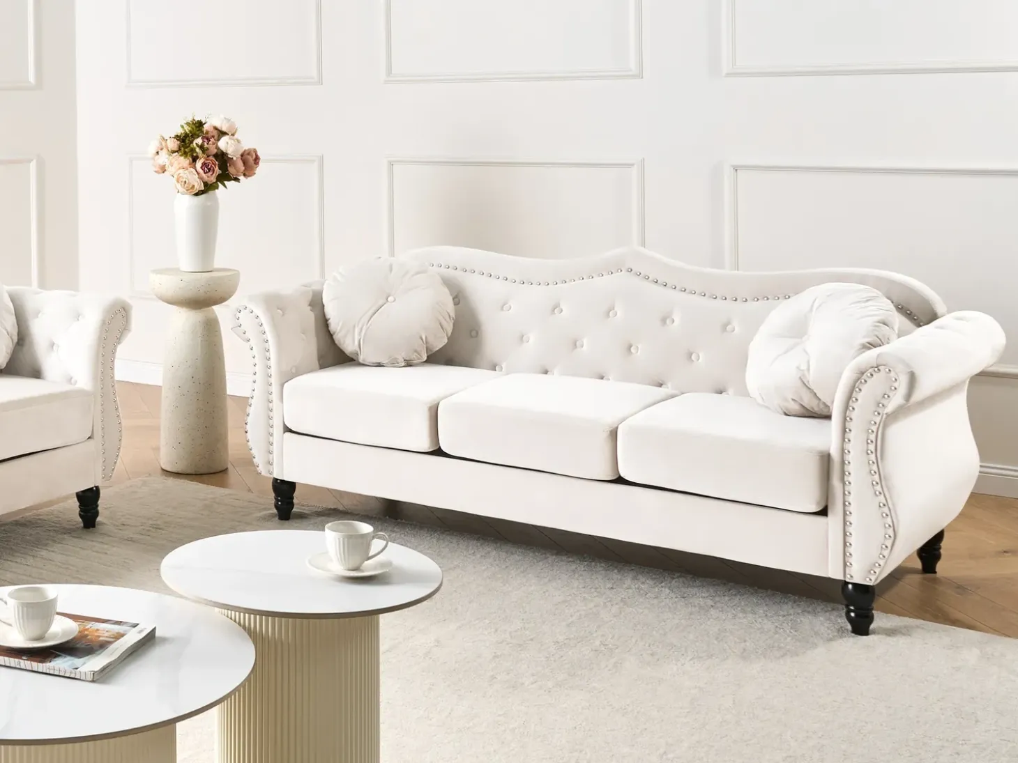 Discount Sofa dla 3 osób SKIEN Welur Jasnobeżowy Sofy Tapicerowane|Kolekcje Sof