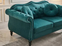 Hot Sofa dla 2 osób SKIEN Welur Lazurowy Sofy Tapicerowane|Sofy Dwuosobowe