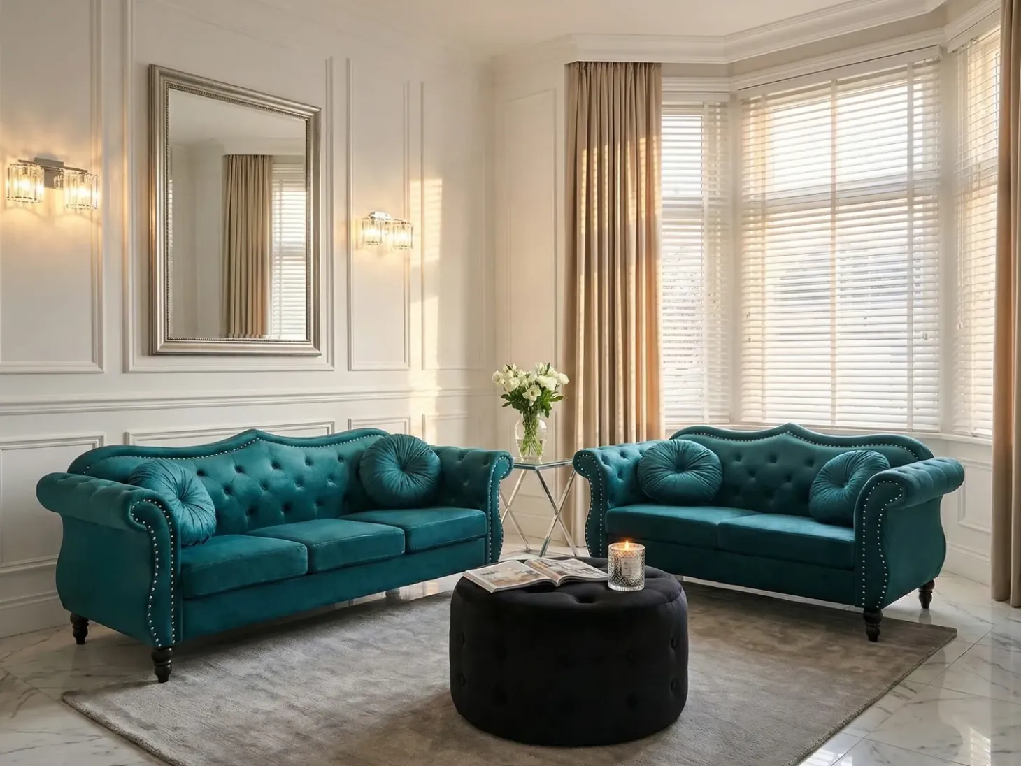 Hot Sofa dla 2 osób SKIEN Welur Lazurowy Sofy Tapicerowane|Sofy Dwuosobowe