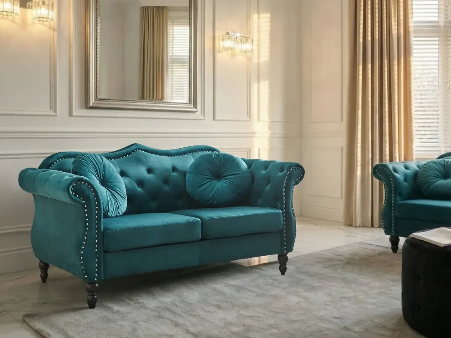 Hot Sofa dla 2 osób SKIEN Welur Lazurowy Sofy Tapicerowane|Sofy Dwuosobowe