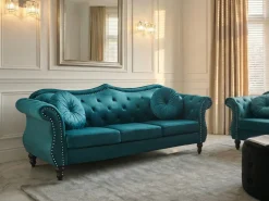 Sofa dla 3 osób SKIEN Welur Lazurowy Sofy Tapicerowane|Kolekcje Sof
