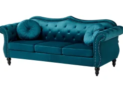 Sofa dla 3 osób SKIEN Welur Lazurowy Sofy Tapicerowane|Kolekcje Sof