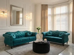 Sofa dla 3 osób SKIEN Welur Lazurowy Sofy Tapicerowane|Kolekcje Sof