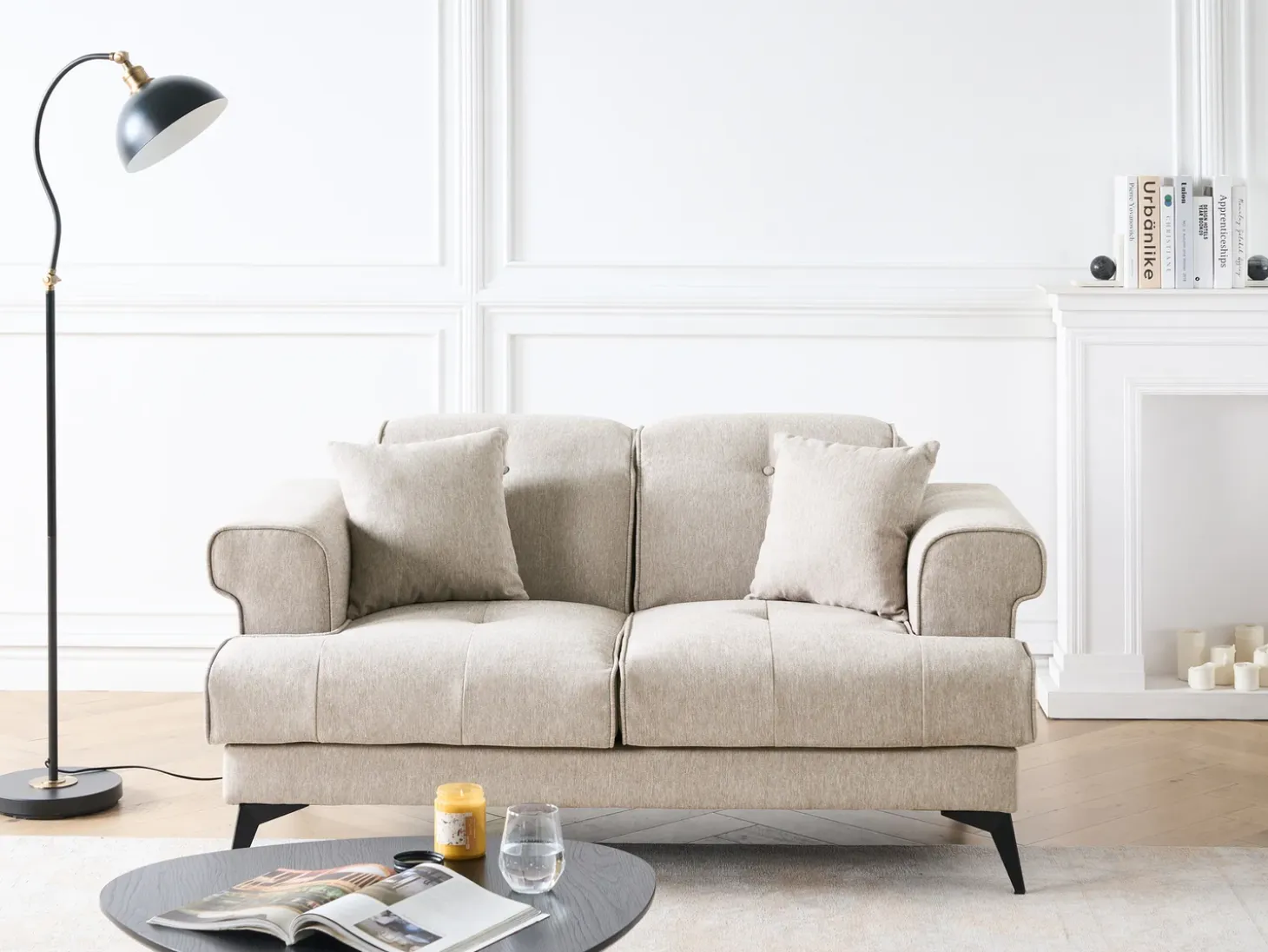 Hot Sofa dla 2 osób SKIVE Beżowoszary Sofy Tapicerowane|Sofy Dwuosobowe