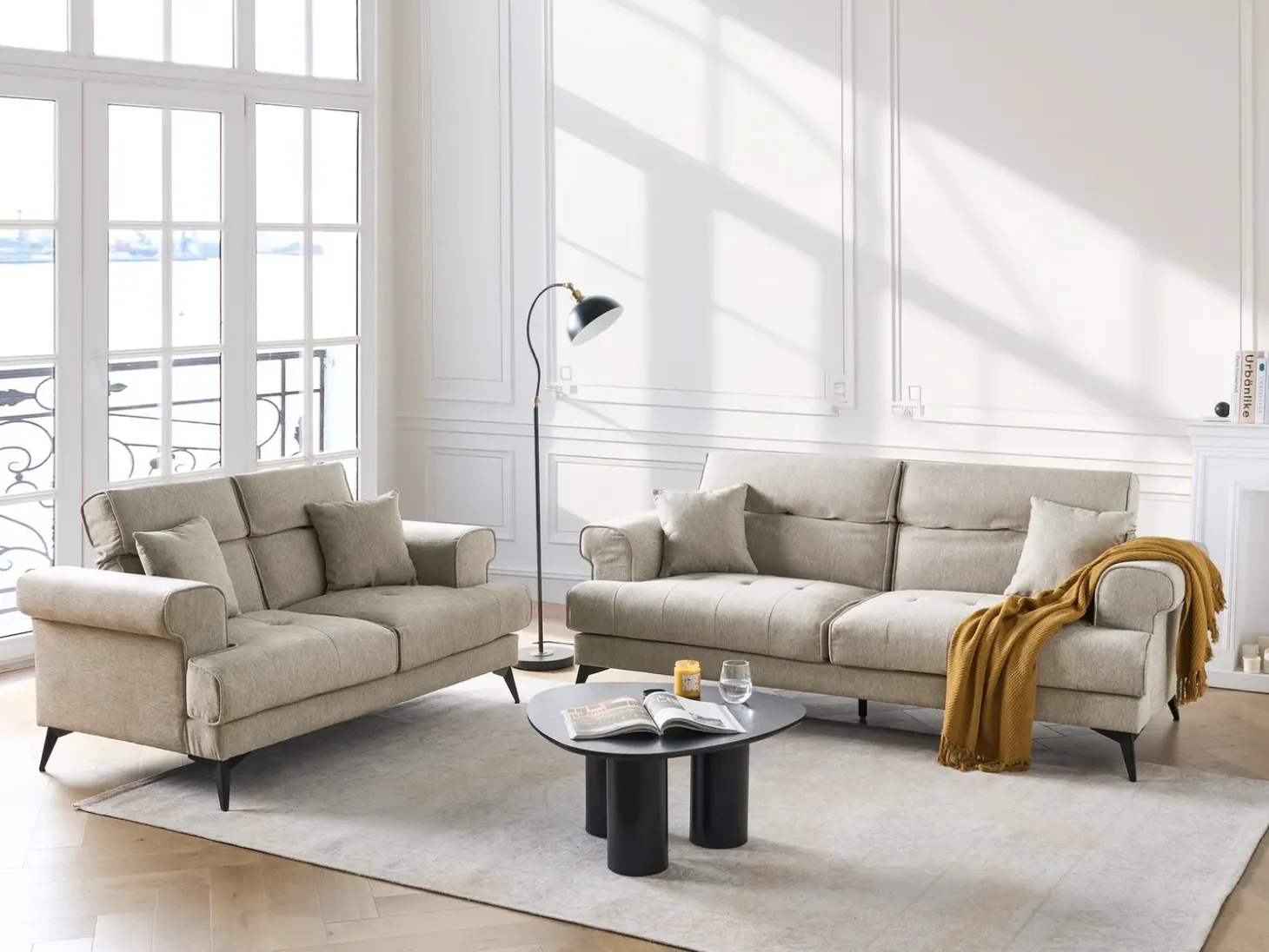 Hot Sofa dla 2 osób SKIVE Beżowoszary Sofy Tapicerowane|Sofy Dwuosobowe