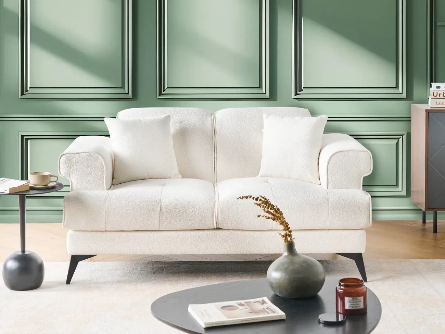 Sale Sofa dla 2 osób SKIVE Boucle Biały Sofy Tapicerowane|Sofy Dwuosobowe