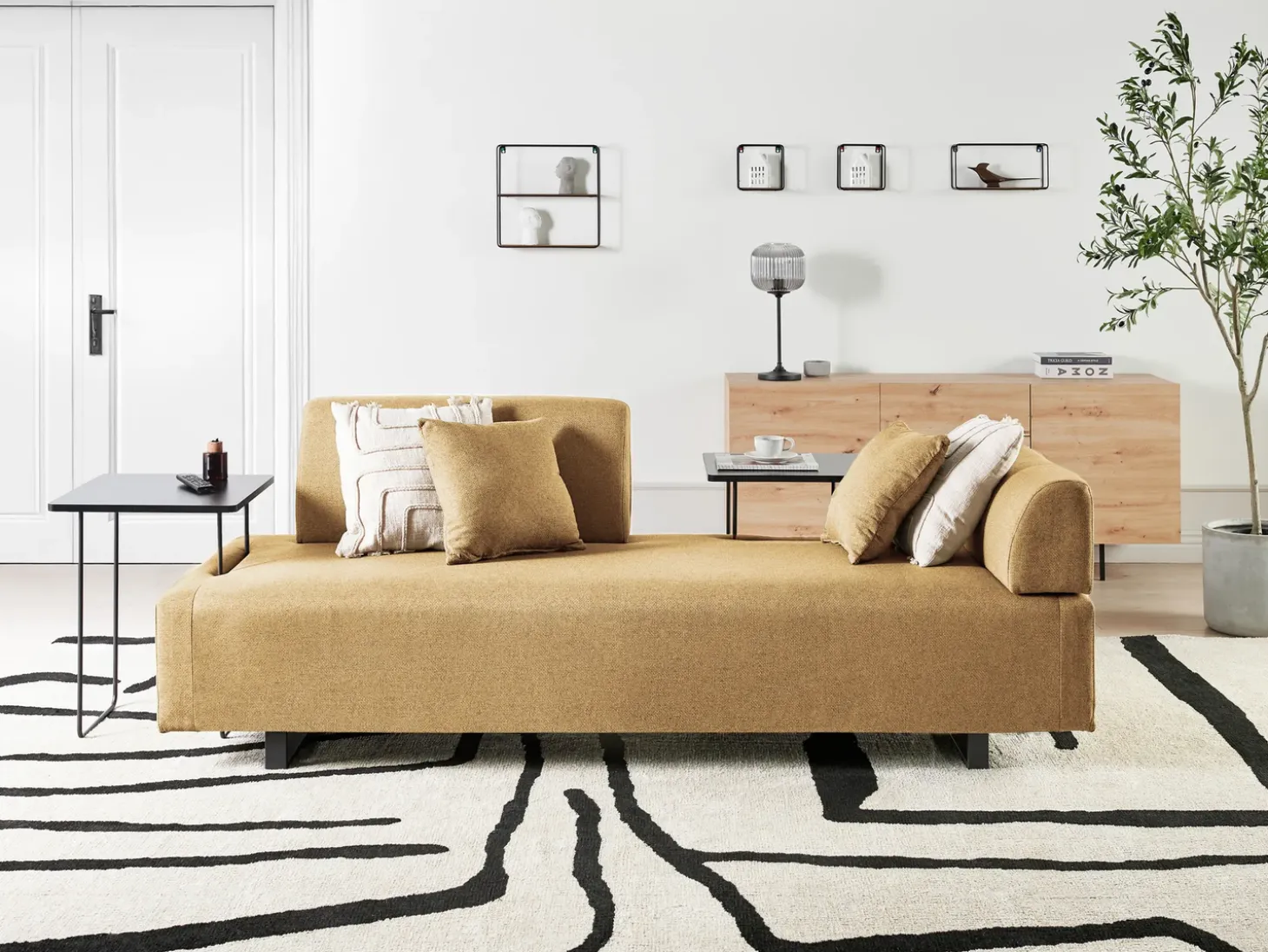 Clearance Sofa dla 3 osób SOKNA Musztardowy ze stolikami Sofy Tapicerowane|Wszystkie Sofy