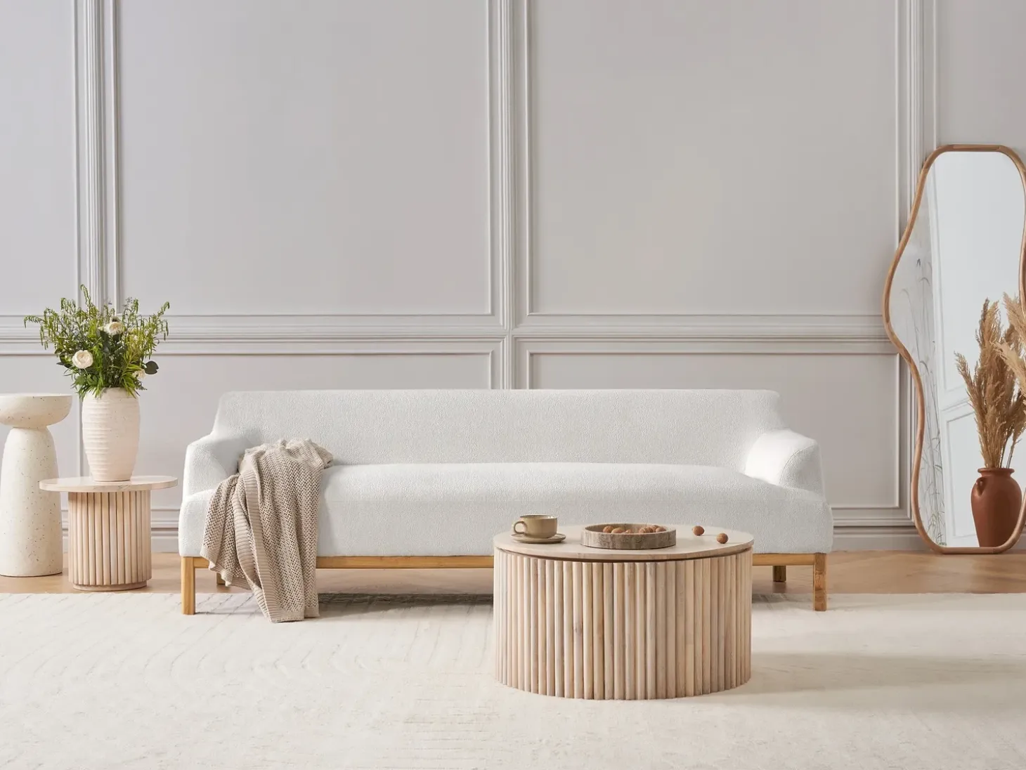Clearance Sofa dla 3 osób SOSJO Boucle Złamana biel Sofy Tapicerowane|Kolekcje Sof