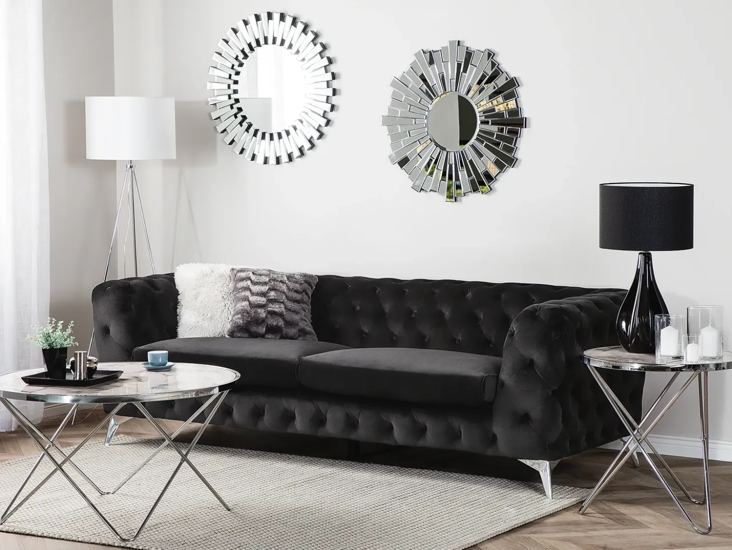 Best Sofa dla 3 osób SOTRA Welur Czarny Sofy Tapicerowane|Wszystkie Sofy