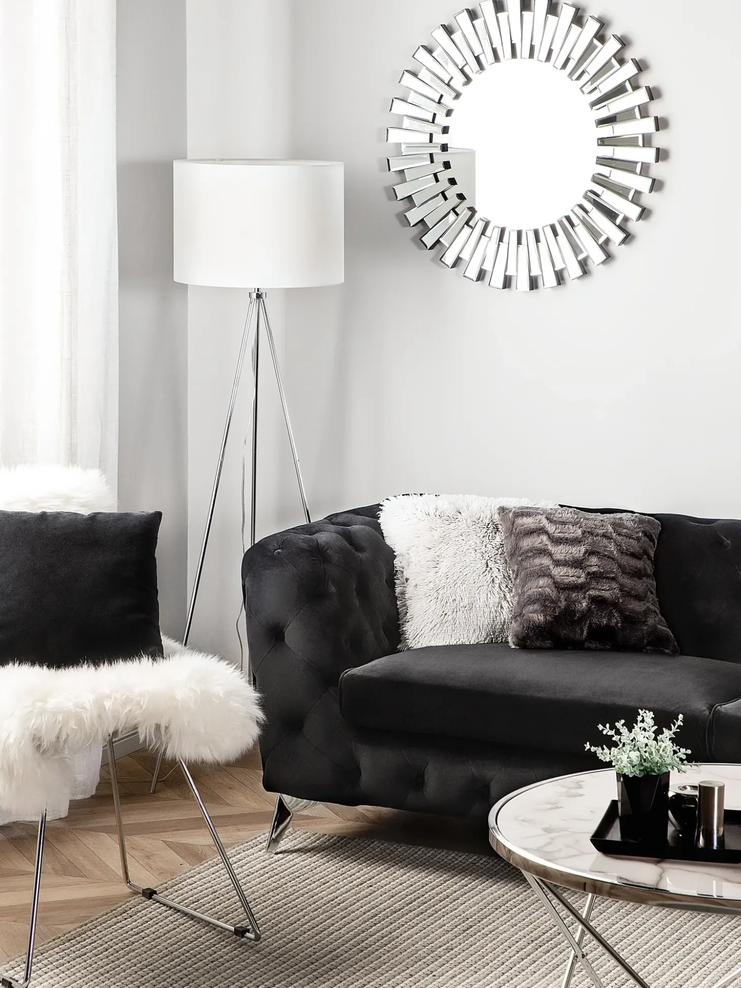 Best Sofa dla 3 osób SOTRA Welur Czarny Sofy Tapicerowane|Wszystkie Sofy