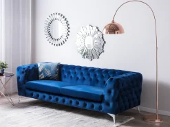 New Sofa dla 3 osób SOTRA Welur Granatowy Sofy Tapicerowane|Wszystkie Sofy