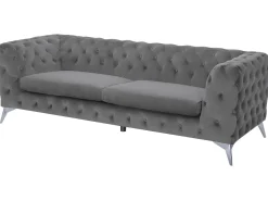 Clearance Sofa dla 3 osób SOTRA Welur Szary Sofy Tapicerowane|Wszystkie Sofy