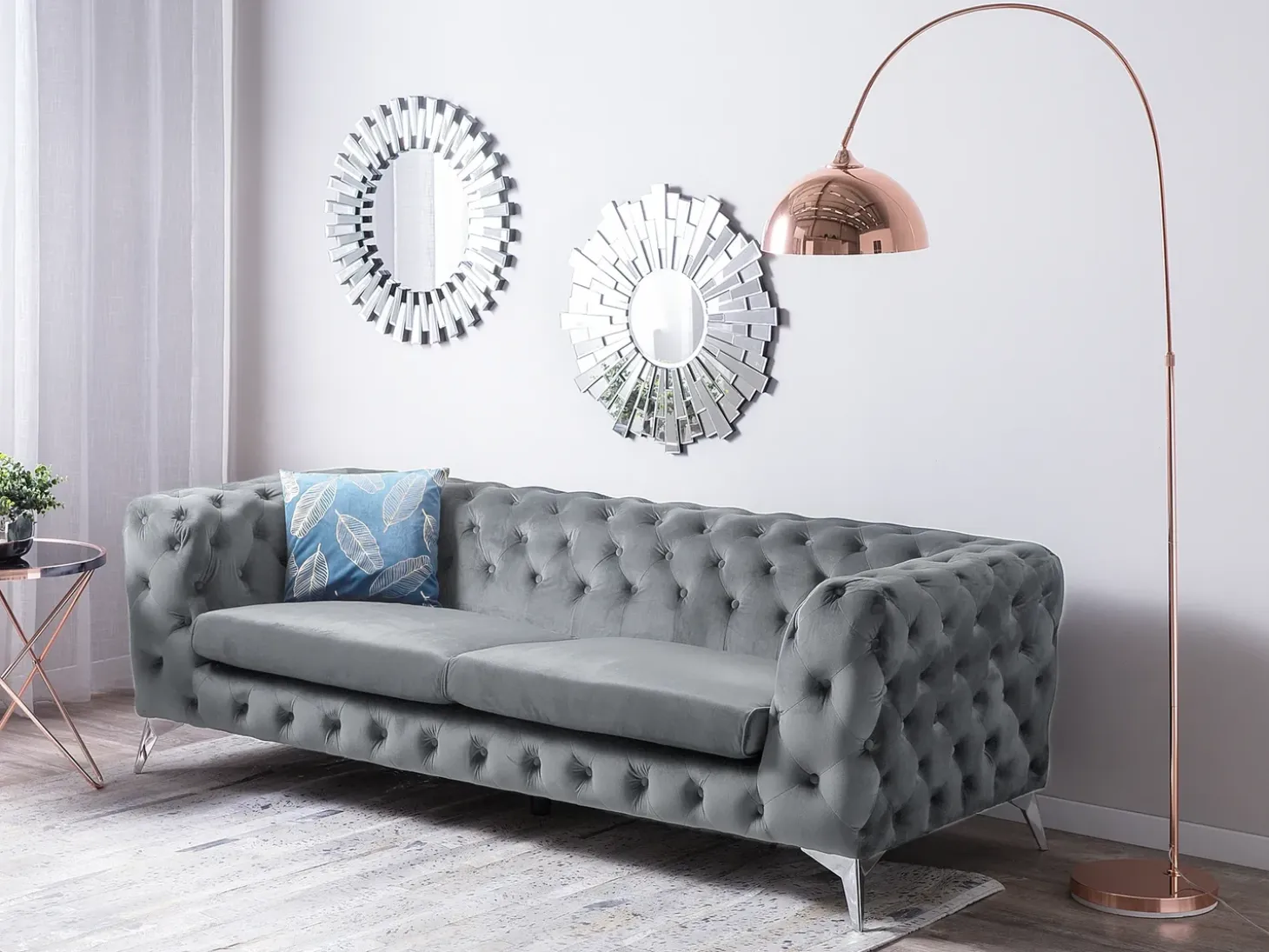 Clearance Sofa dla 3 osób SOTRA Welur Szary Sofy Tapicerowane|Wszystkie Sofy
