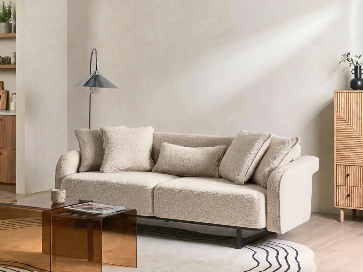 Hot Sofa dla 3 osób SVANEK Boucle Beżowy Sofy Tapicerowane|Wszystkie Sofy