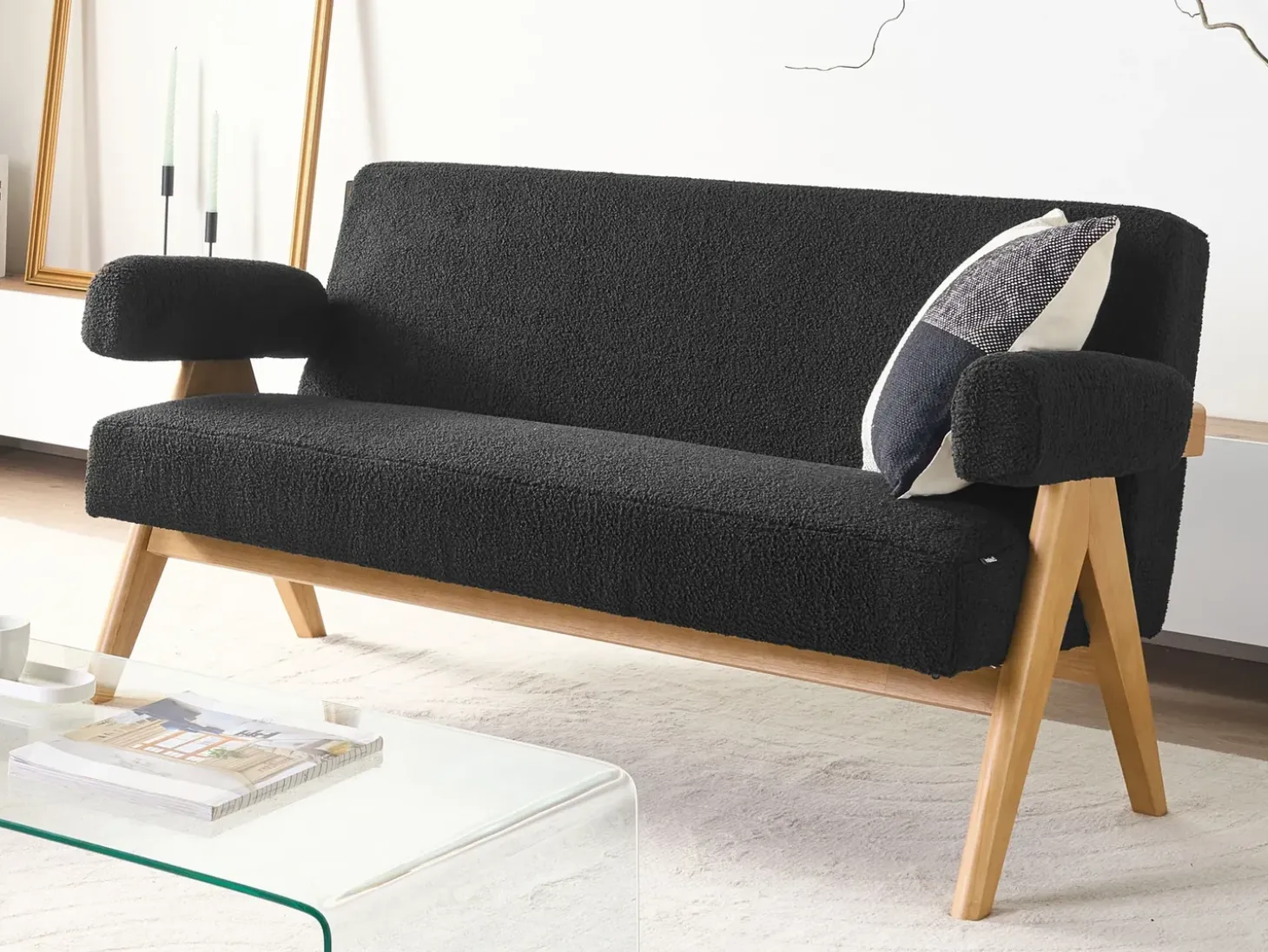 Clearance Sofa dla 2 osób TAMRE Boucle Czarny/ jasny brąz Sofy Tapicerowane|Sofy Dwuosobowe