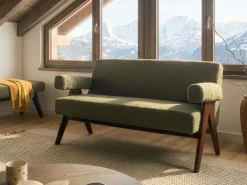 Best Sofa dla 2 osób TAMRE Boucle Zielony/ ciemny brąz Sofy Tapicerowane|Sofy Dwuosobowe