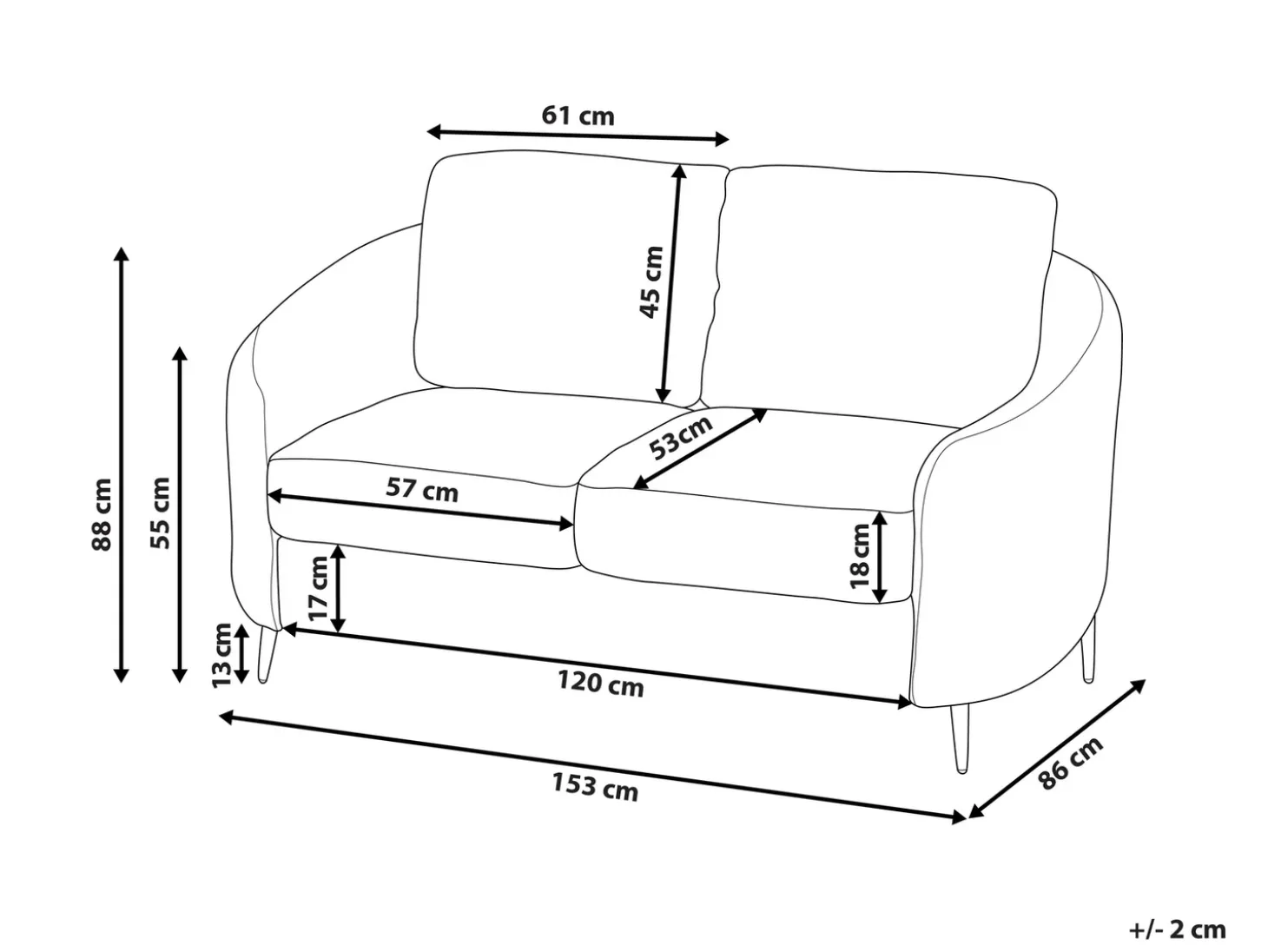 New Sofa dla 2 osób TROSA Jasnobeżowy Sofy Tapicerowane|Sofy Dwuosobowe