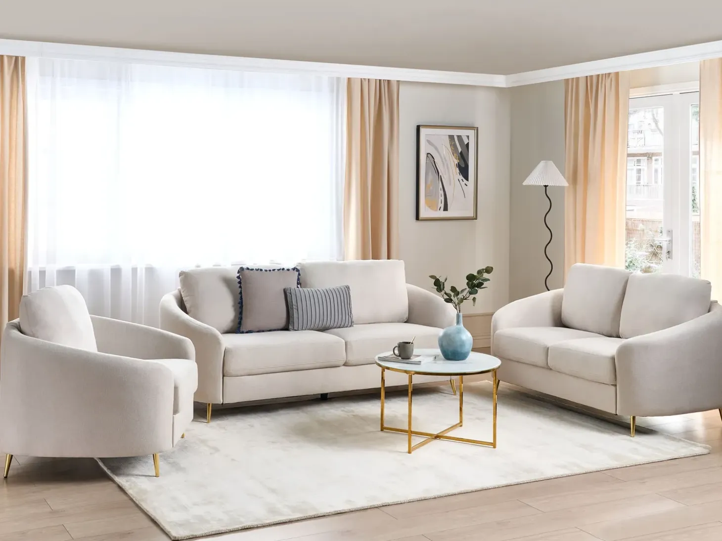 New Sofa dla 2 osób TROSA Jasnobeżowy Sofy Tapicerowane|Sofy Dwuosobowe
