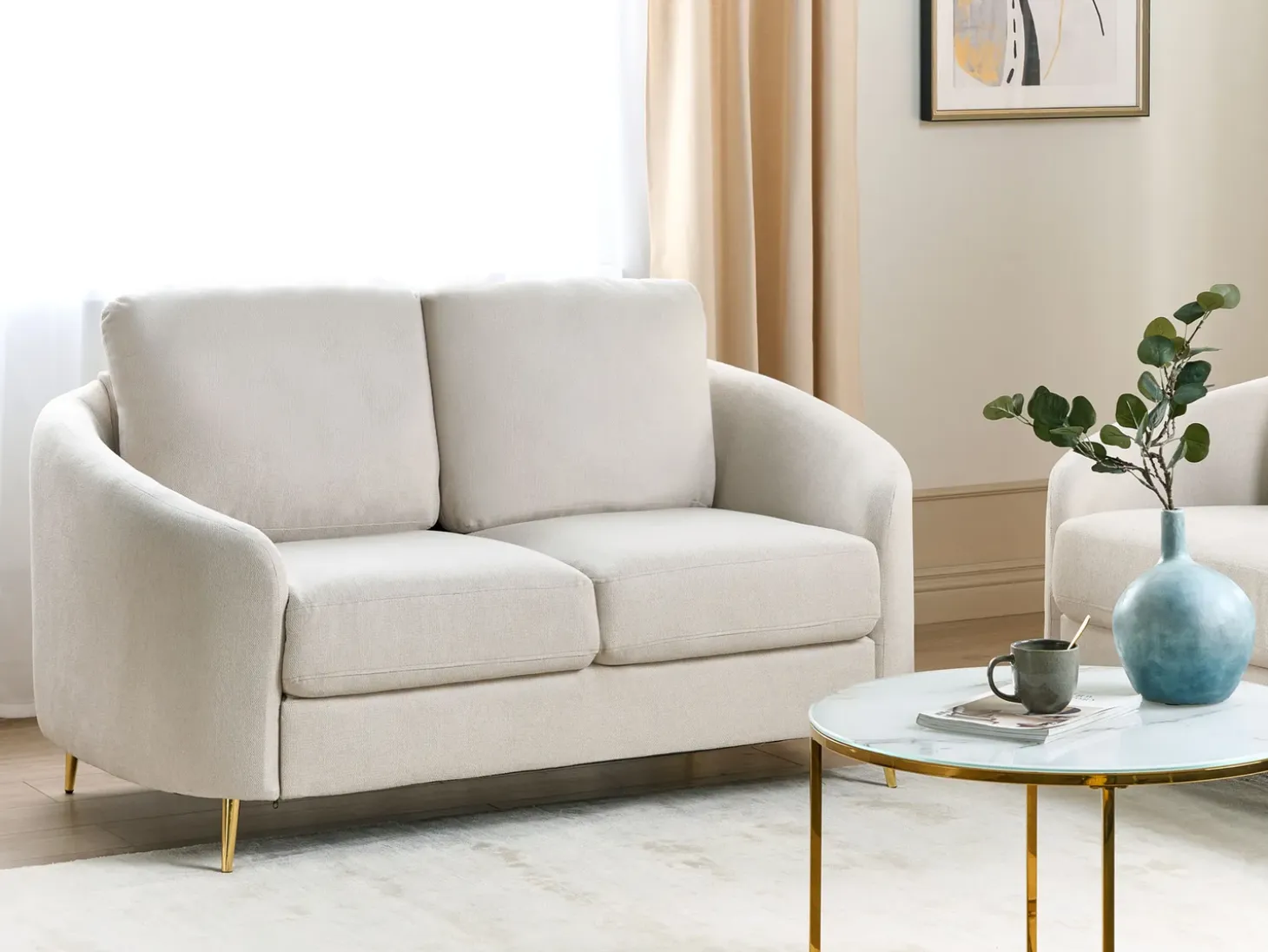 New Sofa dla 2 osób TROSA Jasnobeżowy Sofy Tapicerowane|Sofy Dwuosobowe