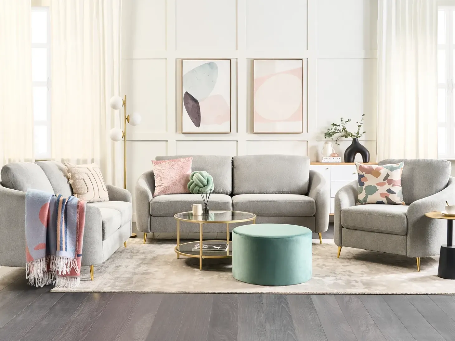 Outlet Sofa dla 2 osób TROSA Jasnoszary Sofy Tapicerowane|Sofy Dwuosobowe
