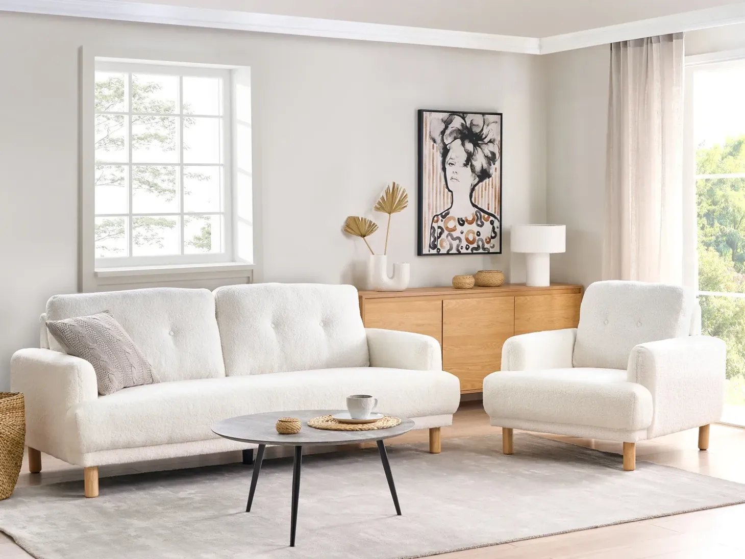 Sofa dla 3 osób TUVE Boucle Biały Sofy Tapicerowane|Kolekcje Sof