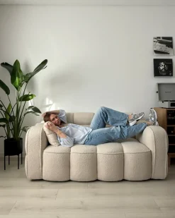 New Sofa dla 2 osób UTANA Boucle Złamana biel Sofy Tapicerowane|Sofy Dwuosobowe