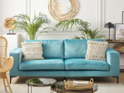 New Sofa dla 3 osób VADSTENA Welur Błękitny Sofy Tapicerowane|Wszystkie Sofy