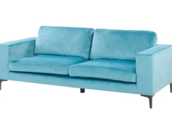New Sofa dla 3 osób VADSTENA Welur Błękitny Sofy Tapicerowane|Wszystkie Sofy