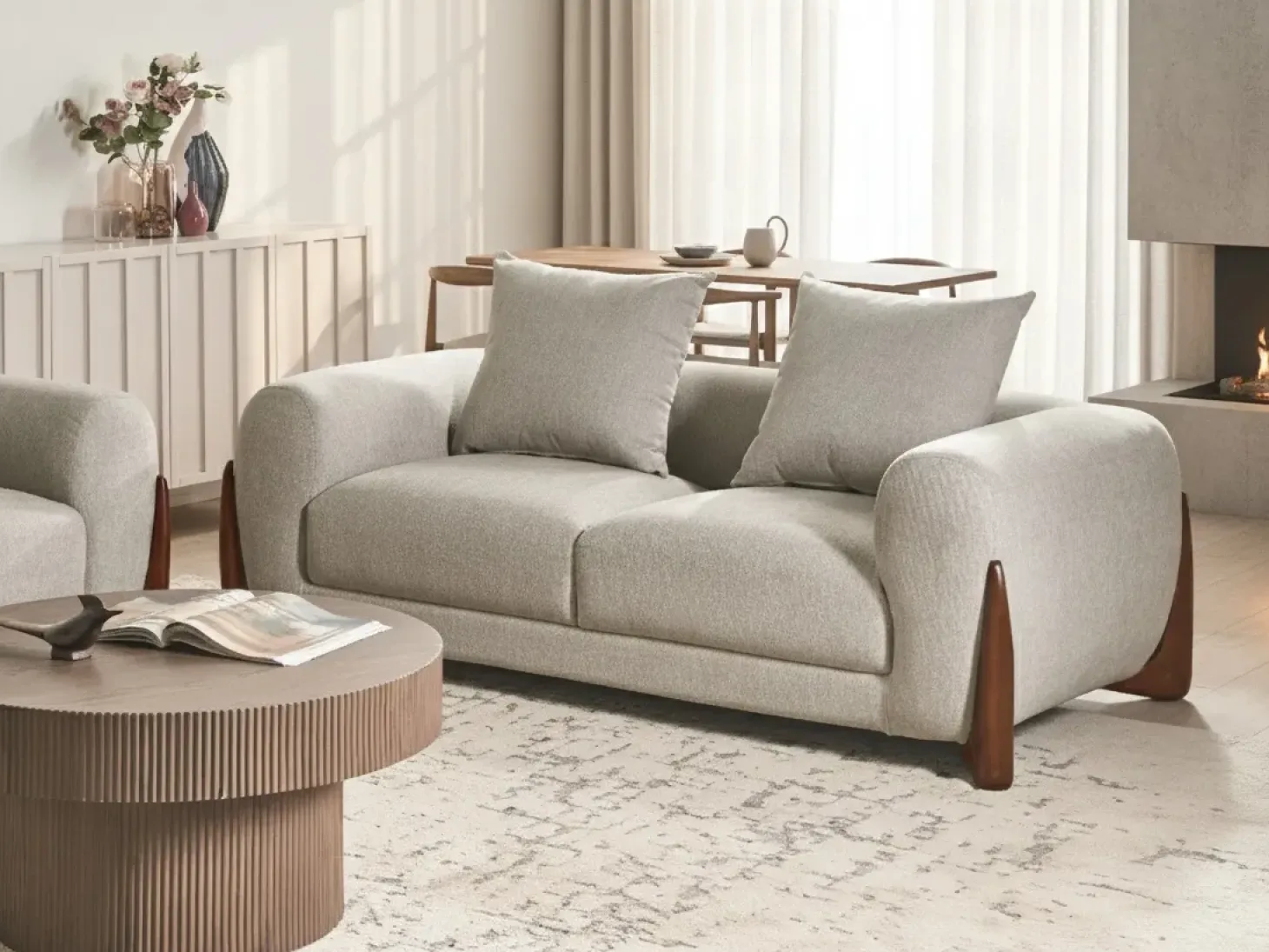 Clearance Sofa dla 2 osób VINLIDEN Beżowoszary Sofy Tapicerowane|Sofy Dwuosobowe