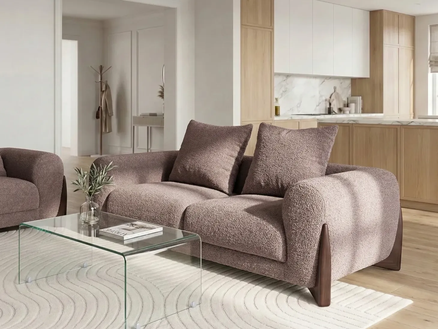 Clearance Sofa dla 2 osób VINLIDEN Boucle Brązowy Sofy Tapicerowane|Sofy Dwuosobowe
