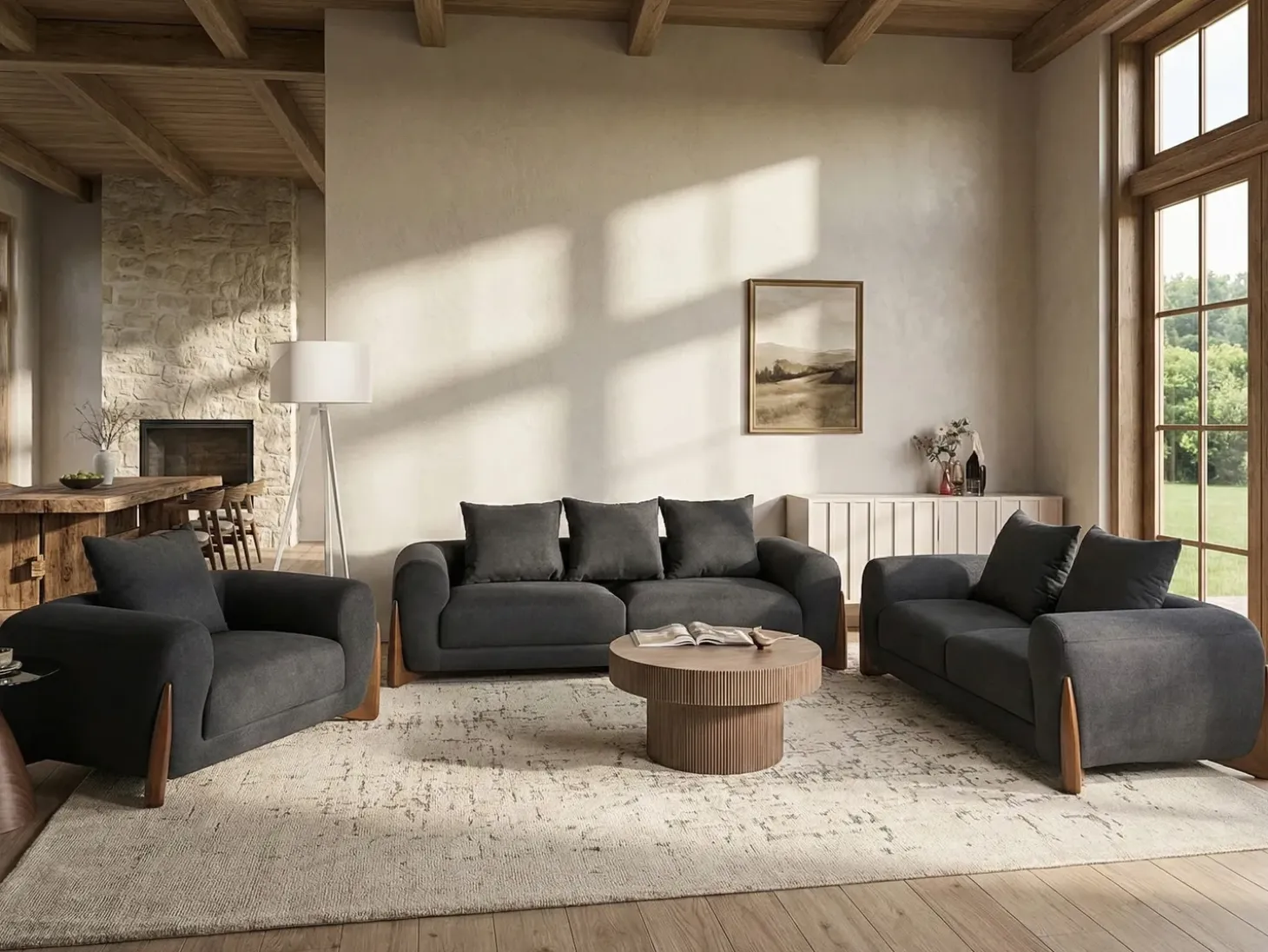 Sale Sofa dla 3 osób VINLIDEN Czarny Sofy Tapicerowane|Kolekcje Sof