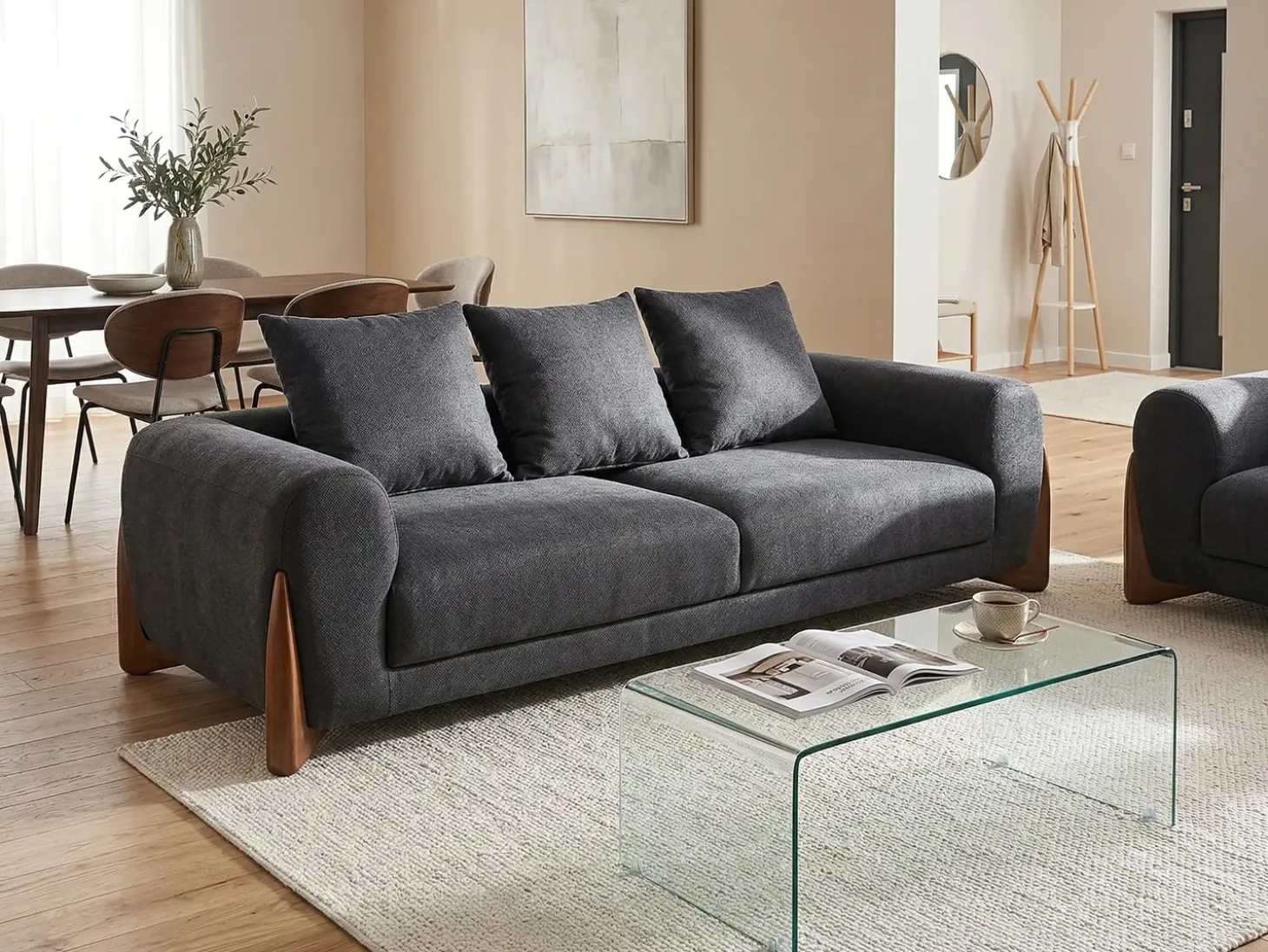 Sale Sofa dla 3 osób VINLIDEN Czarny Sofy Tapicerowane|Kolekcje Sof