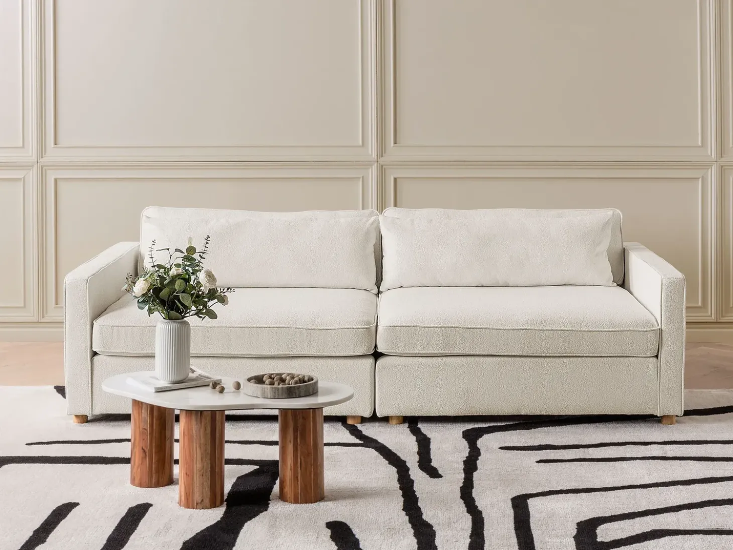 Sale Sofa dla 3 osób VINSTRA Boucle Złamana biel Sofy Tapicerowane|Wszystkie Sofy