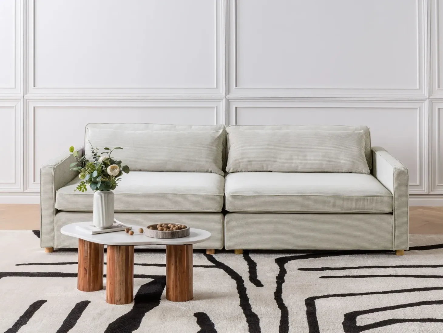 New Sofa dla 3 osób VINSTRA Sztruks Jasnoszary Sofy Tapicerowane|Wszystkie Sofy