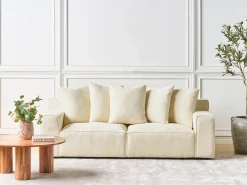 Discount Sofa dla 3 osób VISKAN Sztruks Jasno Sofy Tapicerowane|Wszystkie Sofy
