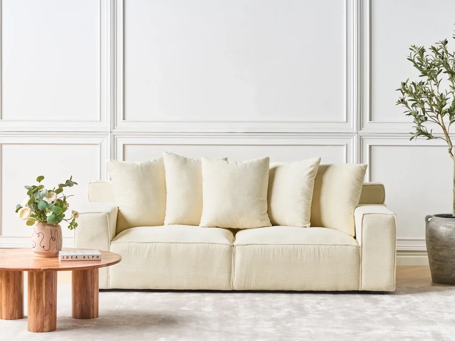 Discount Sofa dla 3 osób VISKAN Sztruks Jasno Sofy Tapicerowane|Wszystkie Sofy