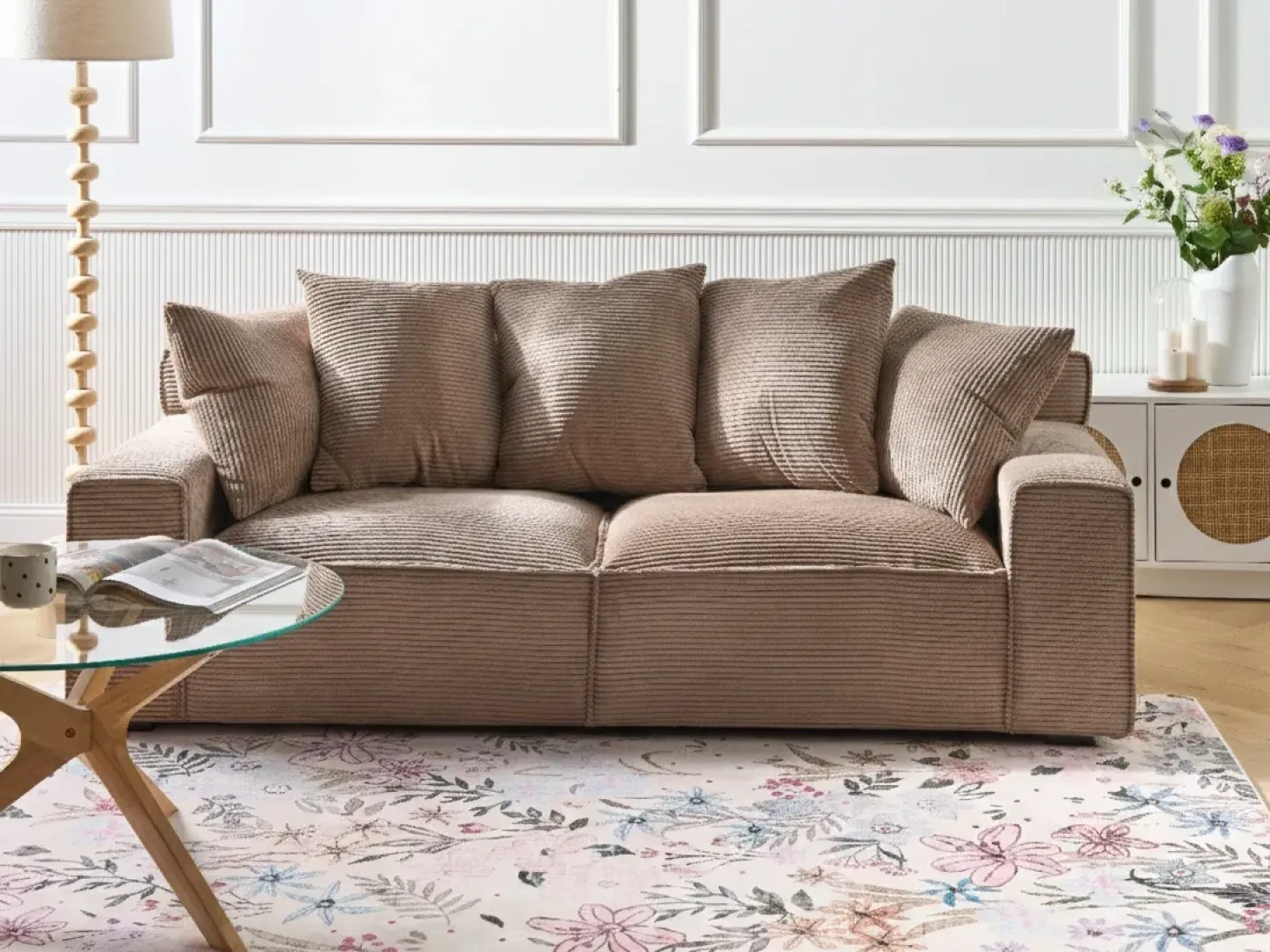 Sale Sofa dla 3 osób VISKAN Sztruks Piaskowy Sofy Tapicerowane|Wszystkie Sofy