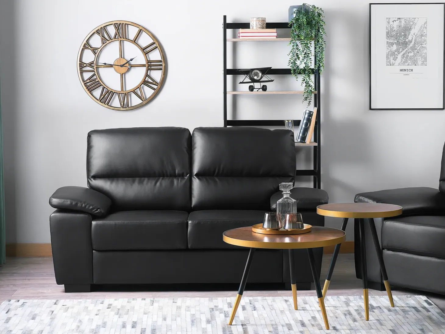 Sale Sofa dla 2 osób VOGAR Ekoskóra Czarny Sofy Dwuosobowe|Kolekcje Sof