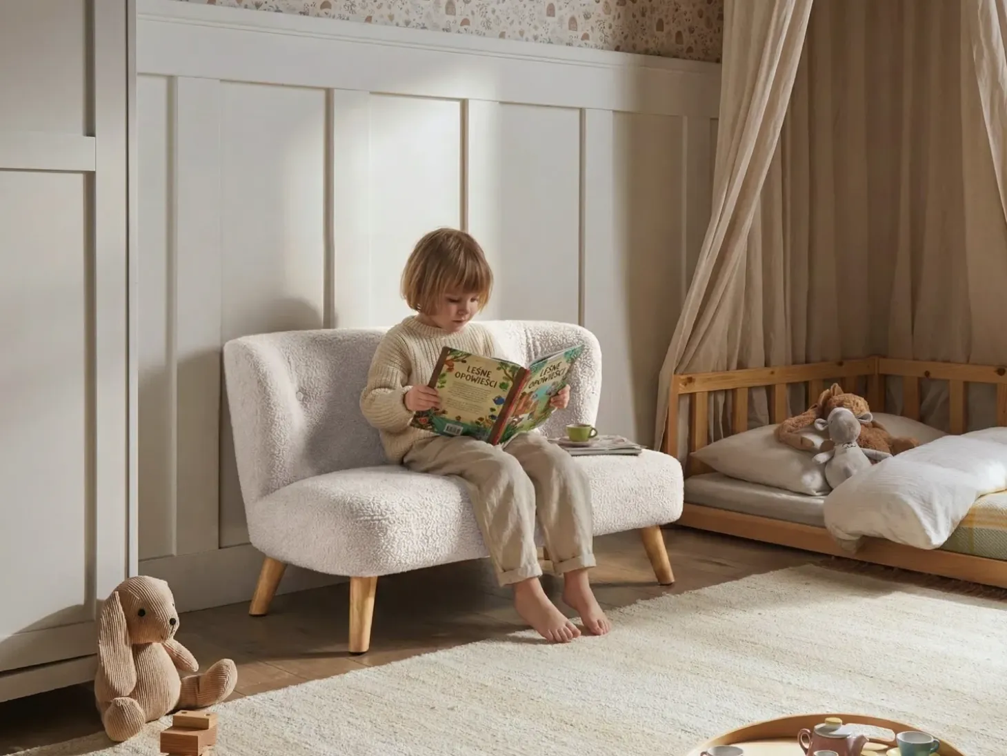 Clearance Sofa dziecięca LOTE Boucle Beżowy Dzieci Sofy Dziecięce|Sofy Dziecięce