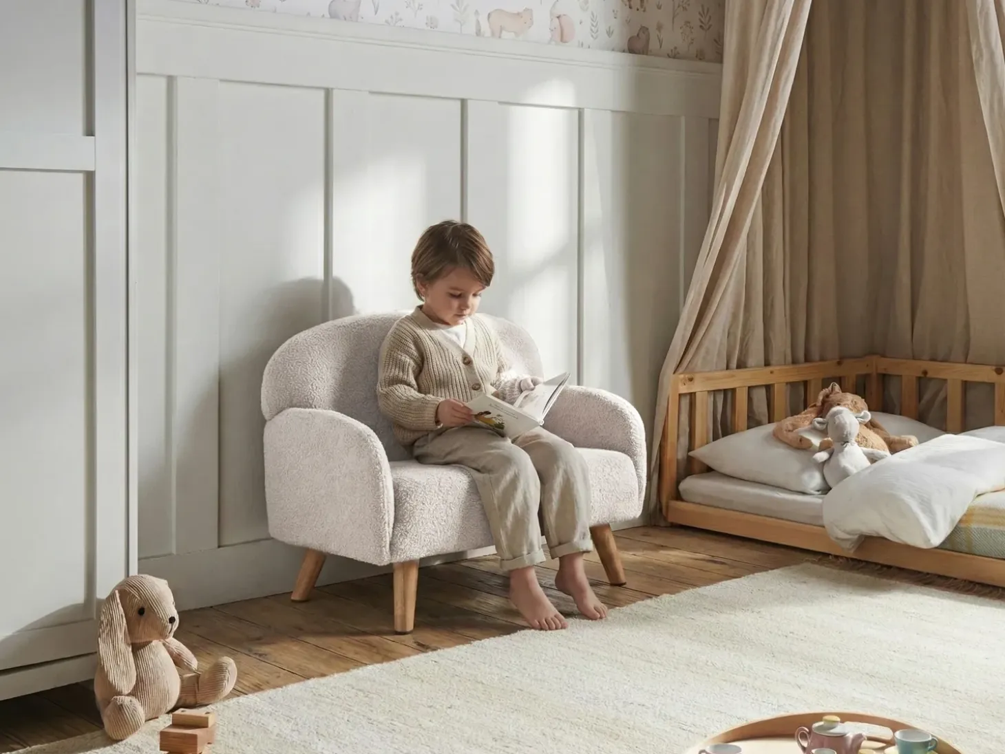 New Sofa dziecięca OTTAL Boucle Beżowy Dzieci Sofy Dziecięce|Sofy Dziecięce