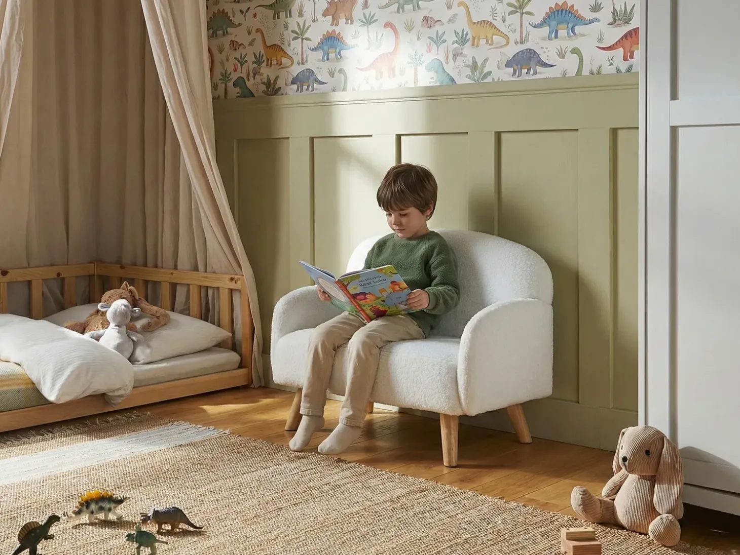 Discount Sofa dziecięca OTTAL Boucle Biały Dzieci Sofy Dziecięce|Sofy Dziecięce