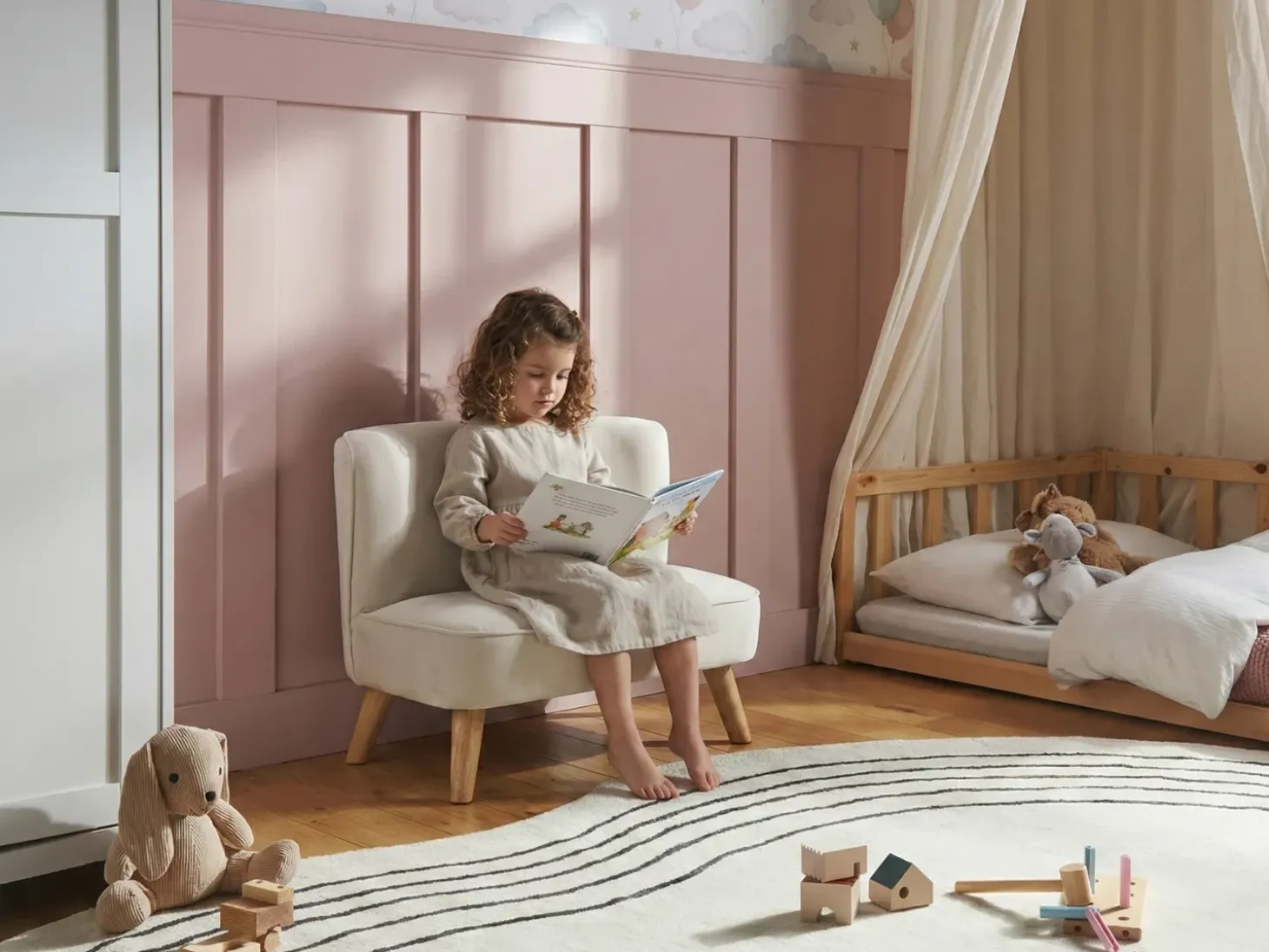 Clearance Sofa dziecięca RISBY Welur Beżowy Dzieci Sofy Dziecięce|Sofy Dziecięce