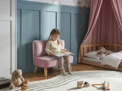 Sale Sofa dziecięca RISBY Welur Różowy Dzieci Sofy Dziecięce|Sofy Dziecięce