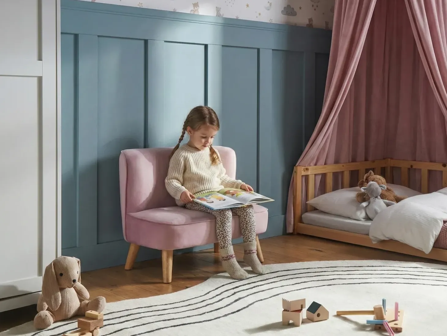 Sale Sofa dziecięca RISBY Welur Różowy Dzieci Sofy Dziecięce|Sofy Dziecięce