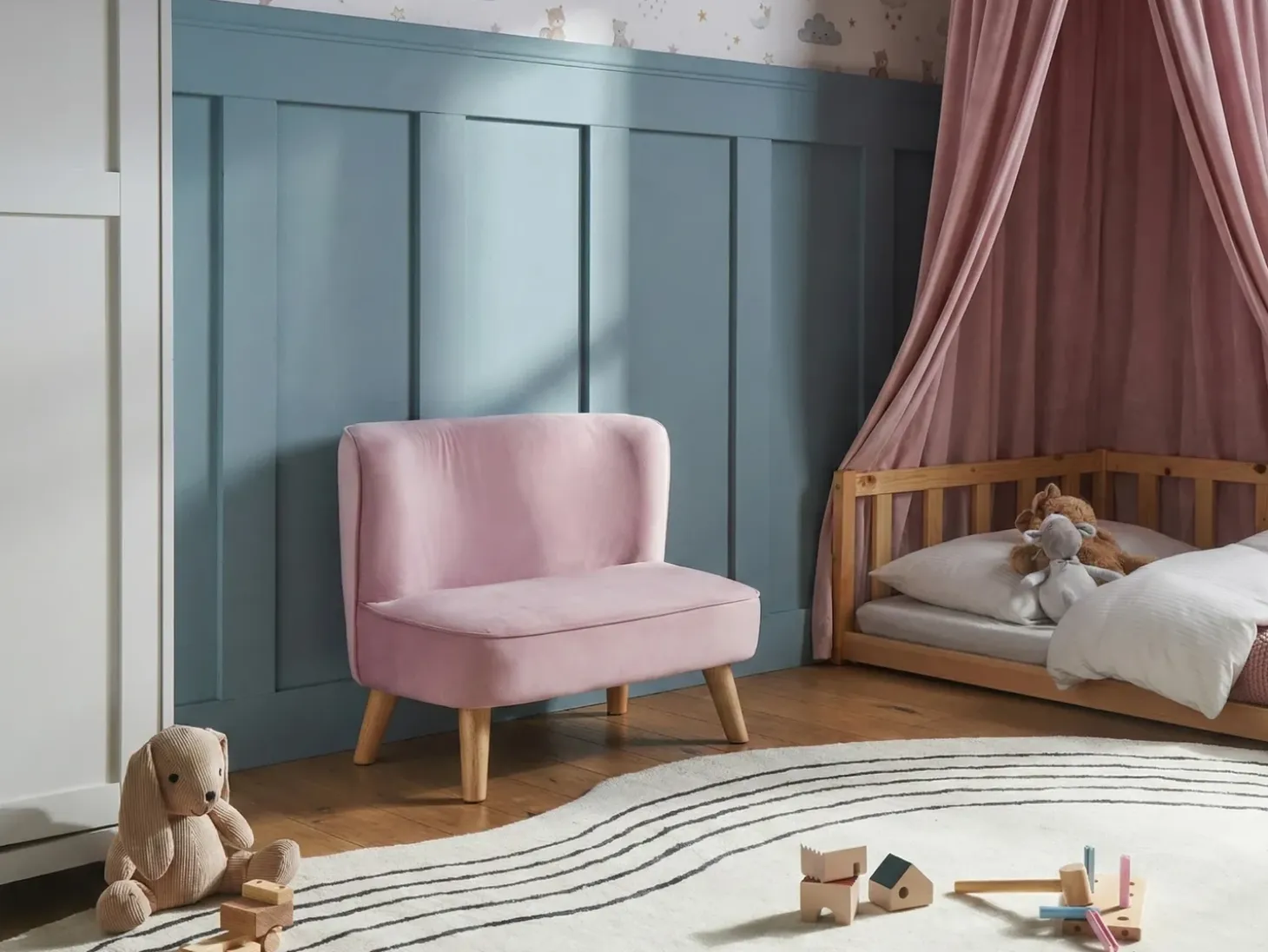 Sale Sofa dziecięca RISBY Welur Różowy Dzieci Sofy Dziecięce|Sofy Dziecięce