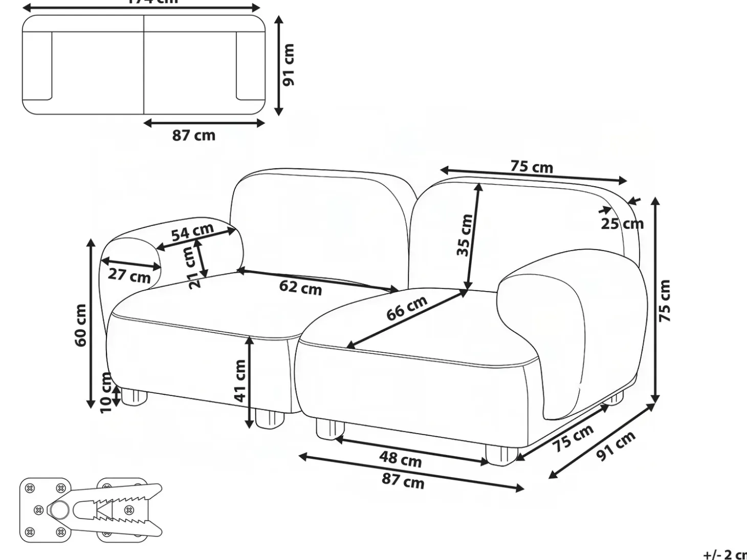 Hot Sofa modułowa dla 2 osób AMLI Beżowy Wszystkie Sofy|Sofy Dwuosobowe