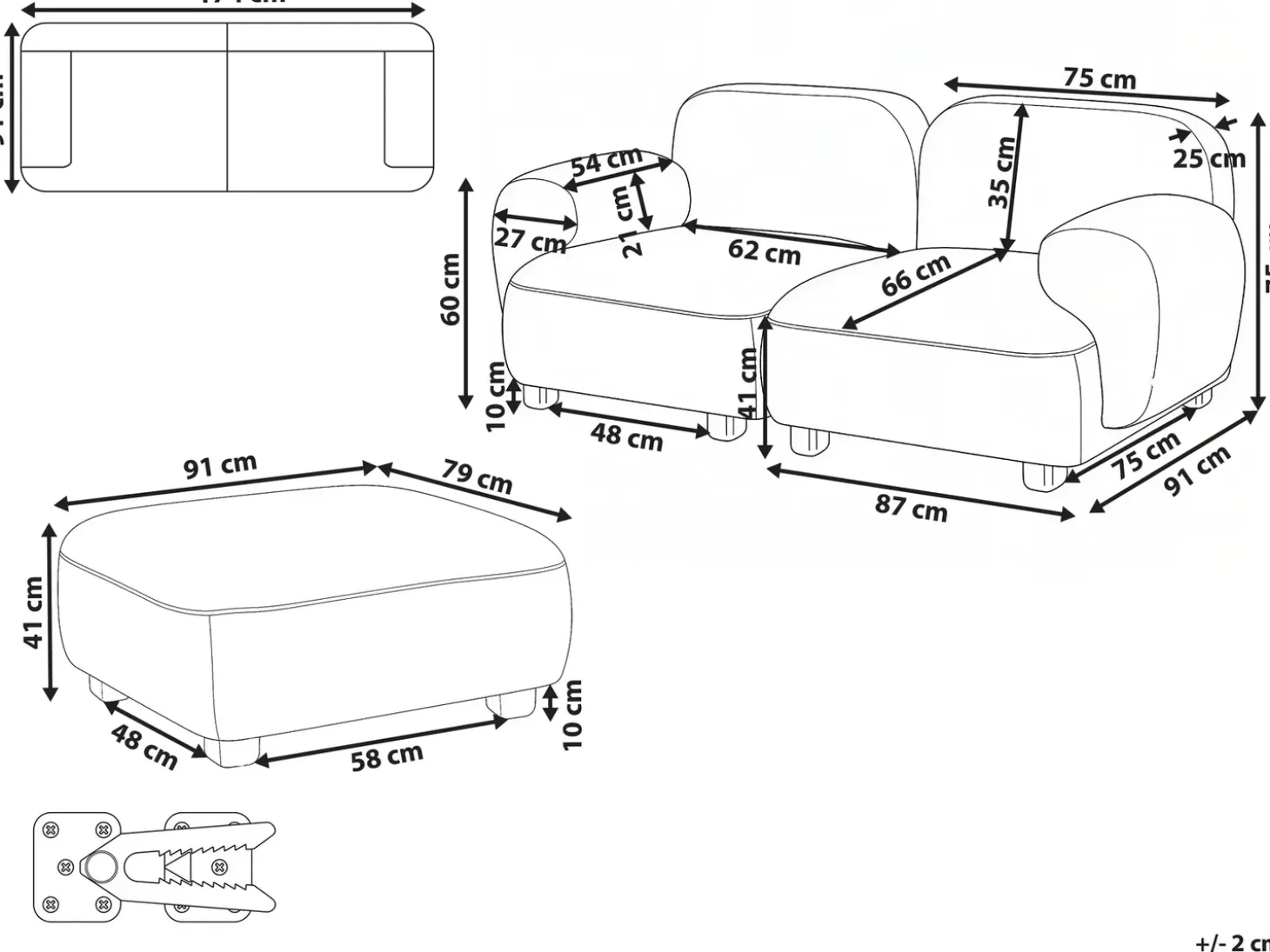 Sofa modułowa dla 2 osób AMLI Jasnozielony z otomaną Wszystkie Sofy|Sofy Dwuosobowe
