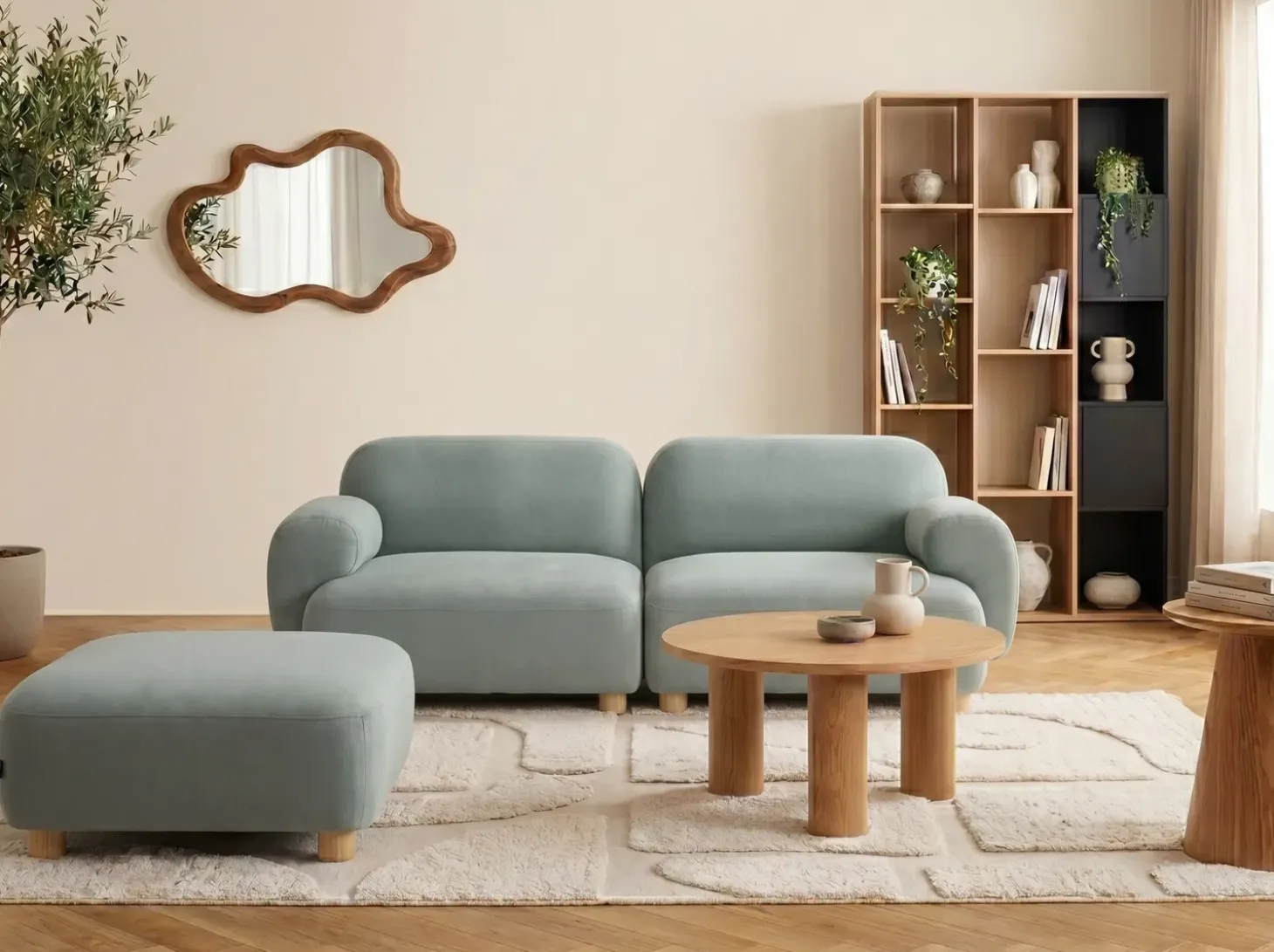 Sofa modułowa dla 2 osób AMLI Jasnozielony z otomaną Wszystkie Sofy|Sofy Dwuosobowe